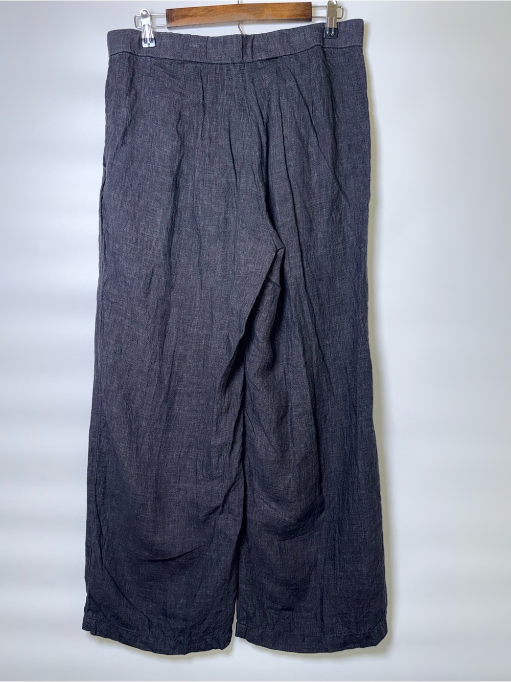 Eileen Fisher Small Organic Linen Pleated Wide Leg Pants Charcoal Quiet Luxury - Picture 8 of 16